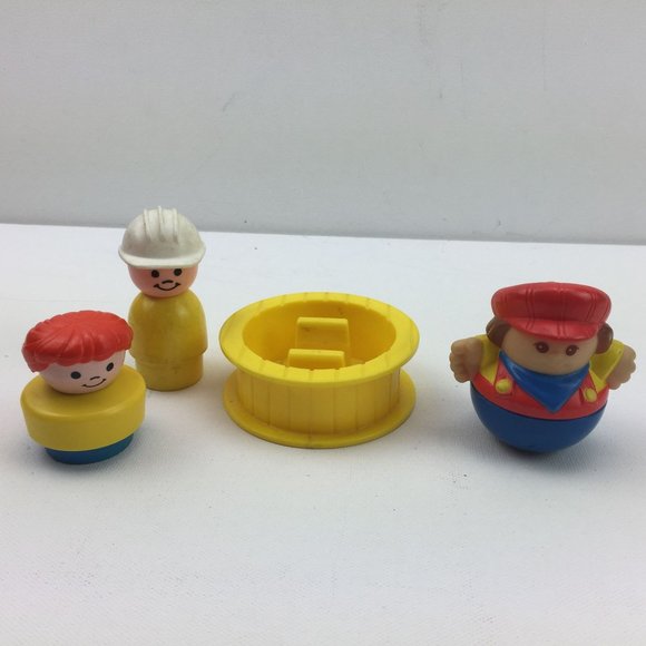 Vintage Fisher Price Little People Train Conductor Construction Worker Red Hair - Picture 1 of 16